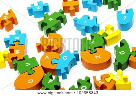 wooden puzzle blocks with numbers isolated on white