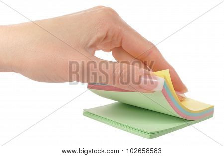 women's hand pages colored notes isolated on white