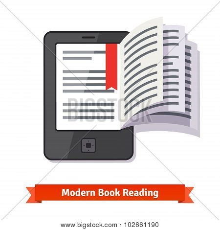 Ereader tablet pad concept with turning book pages