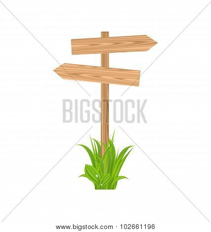 Wooden signboard for guidepost, grass
