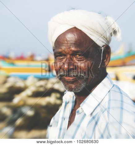Indian Fisherman Kerela India Tranquil Solitude Concept