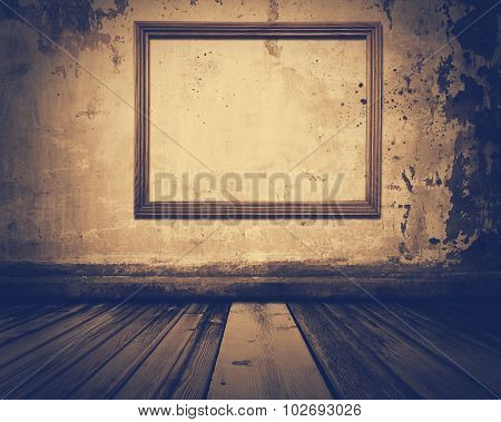 old grunge room with pictureframe, retro film filtered, instagram style