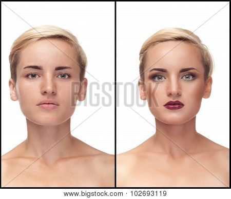 Collage Of Before And After Make Up
