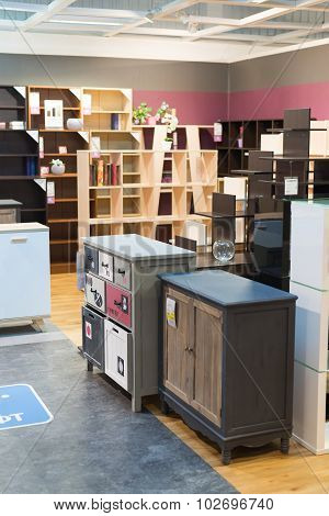 MOSCOW, RUSSIA - 24.09.2015. The interior of  shop Hoff - one of the largest Russian furniture netwo