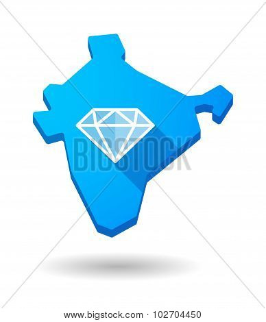 Long Shadow India Map Icon With A Diamond