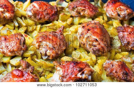 Big Pan Of Roasted Chicken With Potatoes