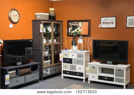 MOSCOW, RUSSIA - 24.09.2015. The interior of  shop Hoff - one of the largest Russian furniture netwo