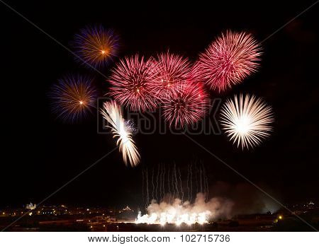 ireworks explosion close up in dark background, Fireworks background. Holidays.Fireworks festival.Li