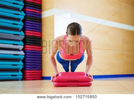 Push up push-ups woman exercise workout at gym indoor