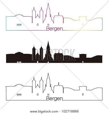 Bergen Skyline Linear Style With Rainbow
