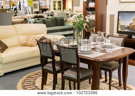 MOSCOW, RUSSIA - 24.09.2015. The interior of  shop Hoff - one of the largest Russian furniture netwo
