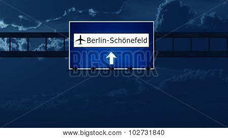 Berlin Schonefeld Airport Highway Road Sign At Night