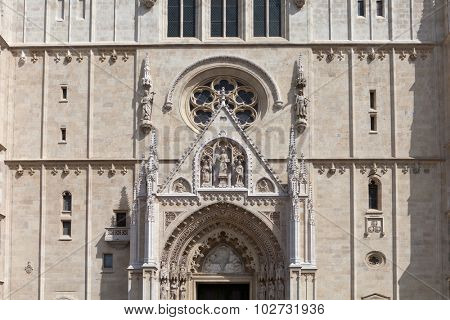 ZAGREB, CROATIA - MAY 13, 2015: The Zagreb Cathedral on Kaptol is Roman Catholic sacral building in Gothic style. It is dedicated to the Assumption of Mary and to kings Stephen and Ladislaus.