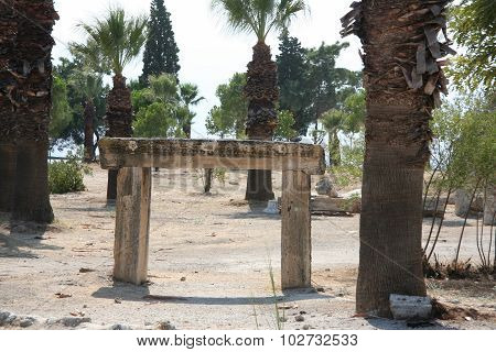 Ancient ruins in Hierapolis, Pamukkale, Turkey.