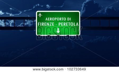 Florence Italy Airport Highway Road Sign At Night