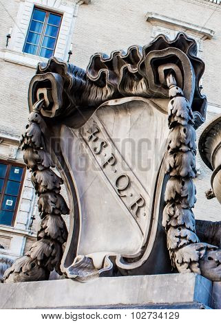 Spqr Carved In Marble, In Rome, Italy
