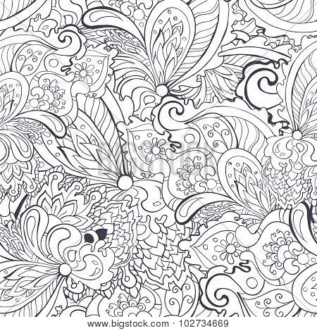 Seamless Ornamrntal Hand Drawn Pattern In Doodle Style. Suitable For Textile And Paper Prints. Vecto