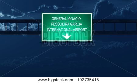 Hermosillo Mexico Airport Highway Road Sign At Night