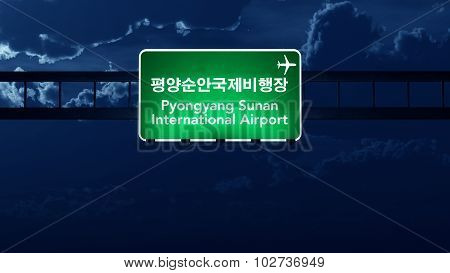 Pyongyang North Korea Airport Highway Road Sign At Night