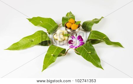 garland of mango leaves, toran . It is auspicious in hindu religion and used as a decoration during