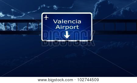 Valencia Manises Spain Airport Highway Road Sign At Night