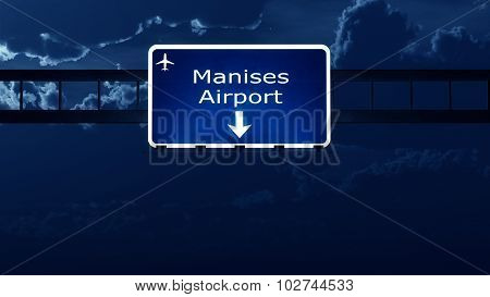 Valencia Manises Spain Airport Highway Road Sign At Night