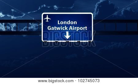Gatwick London England Uk Airport Highway Road Sign At Night
