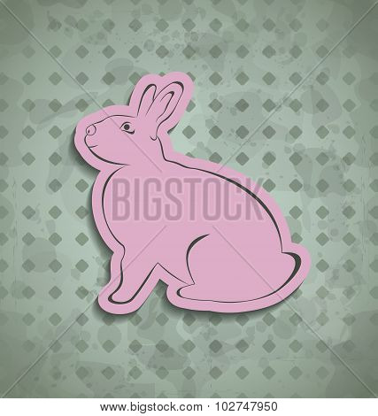 Easter happy vintage poster with pink bunny