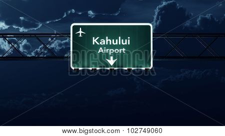 Kahului Usa Airport Highway Sign At Night