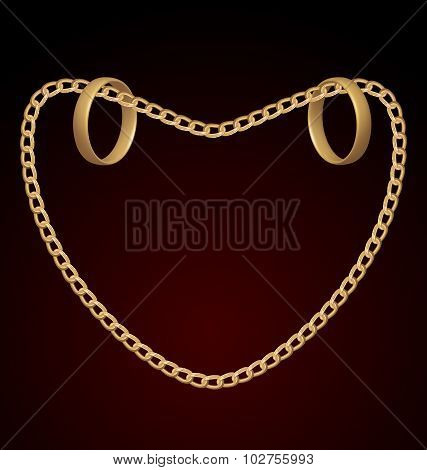 Jewelry two rings on golden chain of heart shape