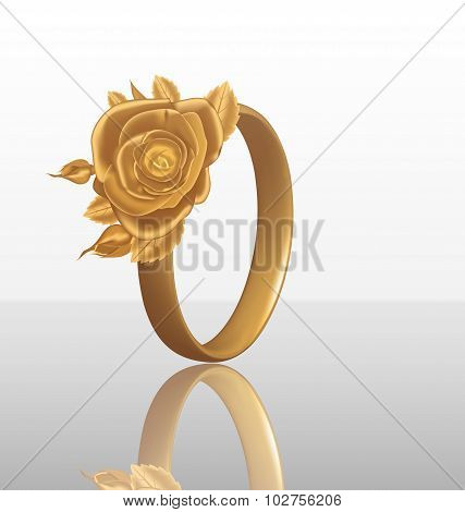 Jewelry ring with golden rose