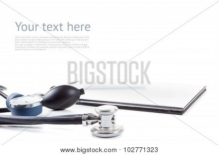 Medical Stetoscope And Tonometer Isolated On White