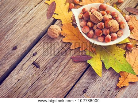 Hazelnuts And Walnuts In A Bowl, Toning