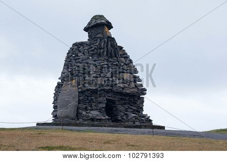 Rockpile structure of Bardur Snaefellsas on the clifftop at the Snaefellenes Peninsular, Iceland