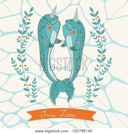 Couple of narwhals in love