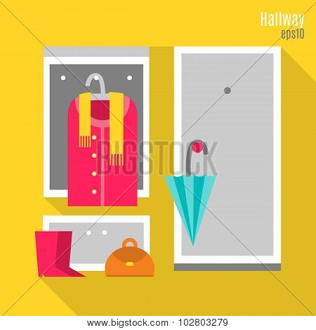 Hallway In Flat Style