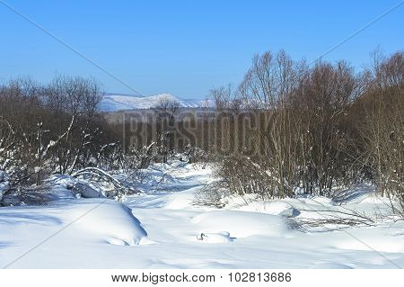 Mountain river under the ice