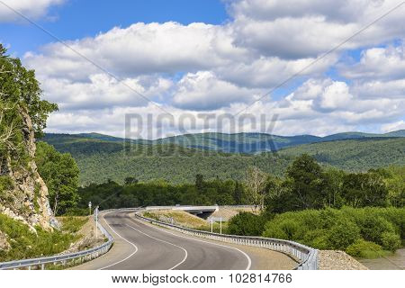 The highway between the hills .