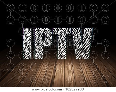Web development concept: IPTV in grunge dark room