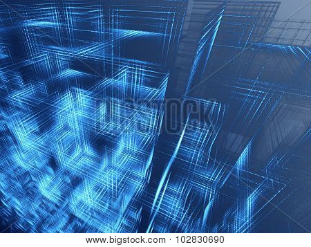 Abstract Computer-generated Fractal Modern Blue And White Tech Background