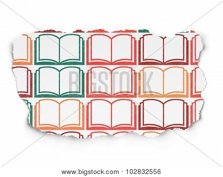 Studying concept: Book icons on Torn Paper background