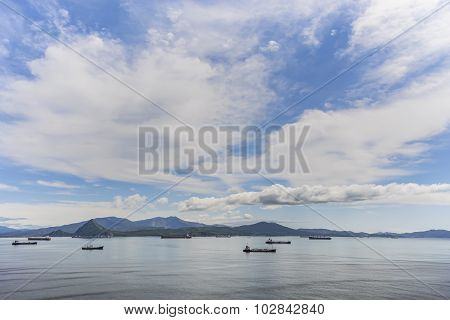 Vessels at anchor.