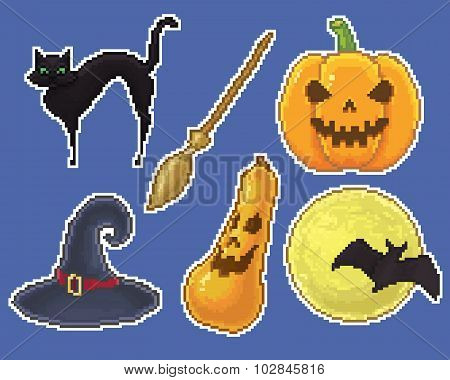 Set of pixel halloween stickers