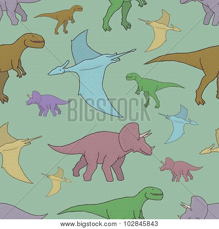 Vector seamless pattern with colorful dinosaurs