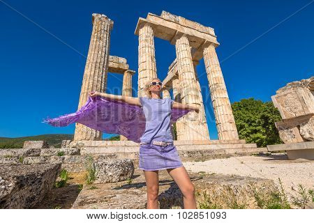 Happy tourist at Zeus Temple