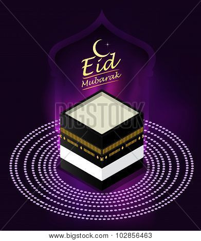Eid Mubarak On Purple Background. Vector Illustration.