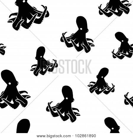 Seamless Pattern Of Black Octopuses.