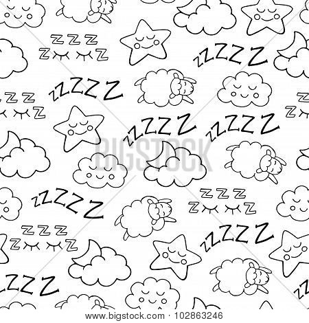 Sleep time sketch icons vector seamless pattern
