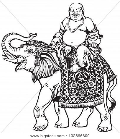 Buddha And Elephant Black White.eps