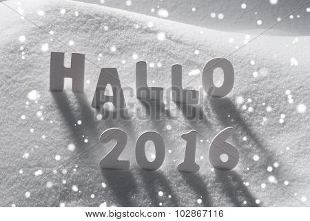 White Christmas Word Hallo 2016 Means Hello On Snow, Snowflakes